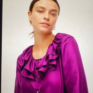 J. crew Cotton Silk Twill Ruffle-Collar Top - NWT